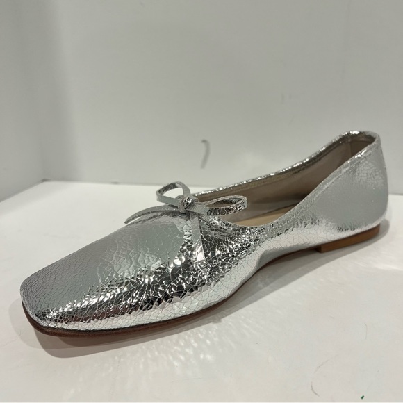 Freda Salvador Jada Square Toe metallic Silver Leather Shoes Ballet Flat Size 9 - Picture 8 of 16